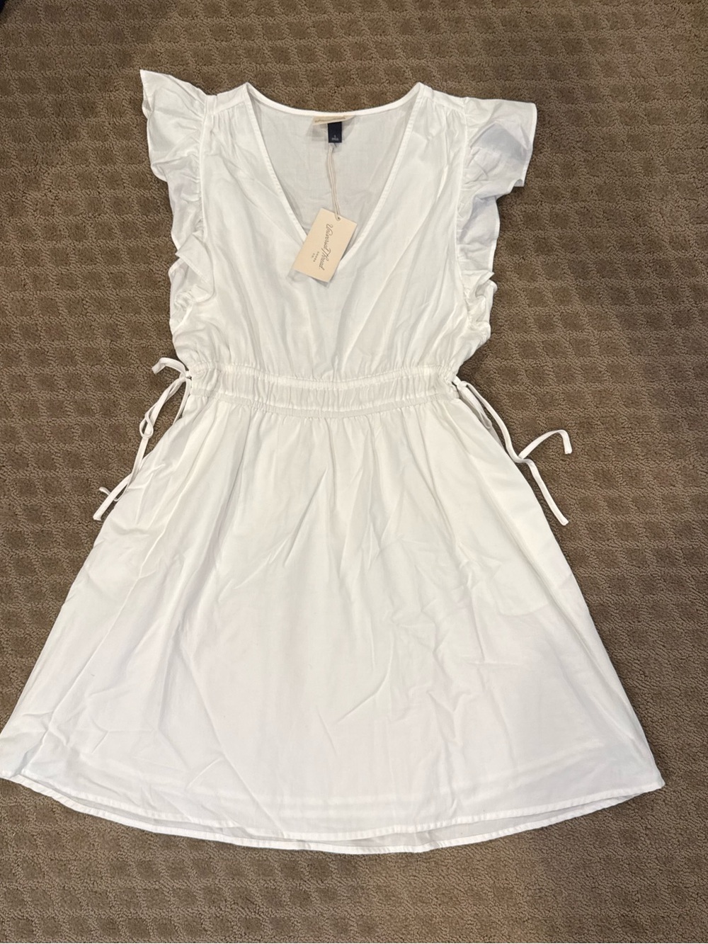 Universal Thread White Flutter Sleeve Drawstring Waist Dress